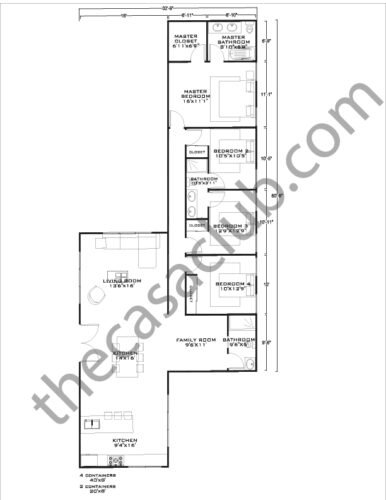 4 Bedroom Shipping Container Home Floor Plans Using 6 Containers with Master Suite