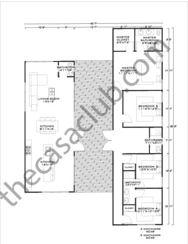 4 Bedroom Shipping Container Home Floor Plans Using 6 Containers with Master Suite