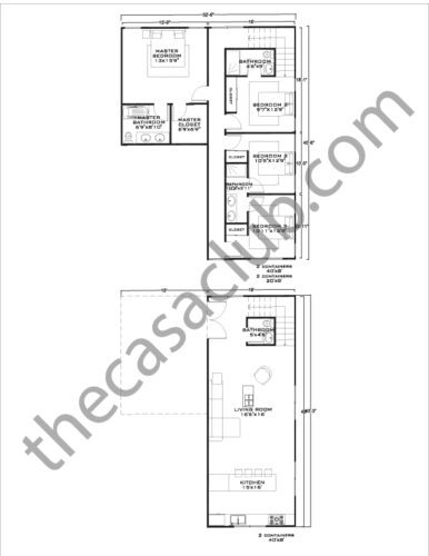 4 Bedroom Shipping Container Home Floor Plans Using 6 Containers with Master Suite