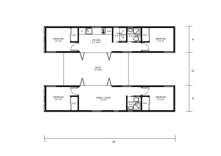 4 Bedroom Shipping Container Home Floor Plans Using 4 Containers with Patio