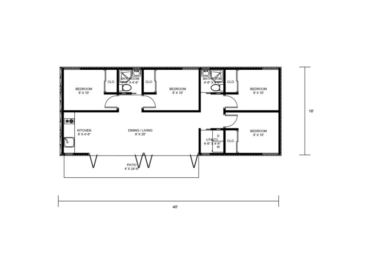 4 Bedroom Shipping Container Home Floor Plans Using 4 Containers with Patio