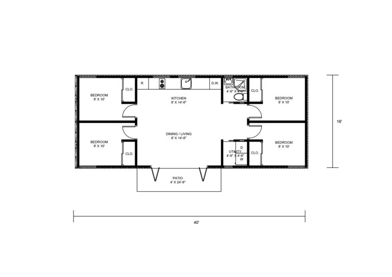 4 Bedroom Shipping Container Home Floor Plans Using 4 Containers with Patio