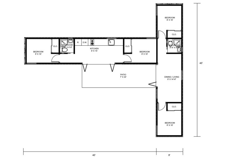 4 Bedroom Shipping Container Home Floor Plans Using 4 Containers with Patio