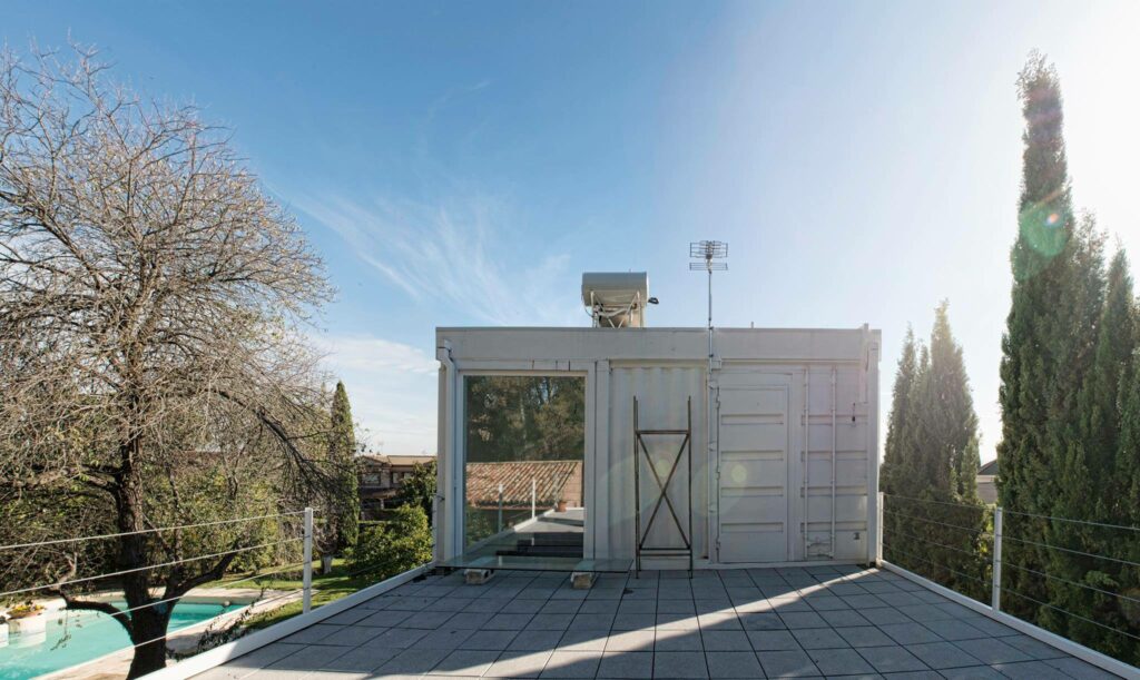 Balcony with view of the pool