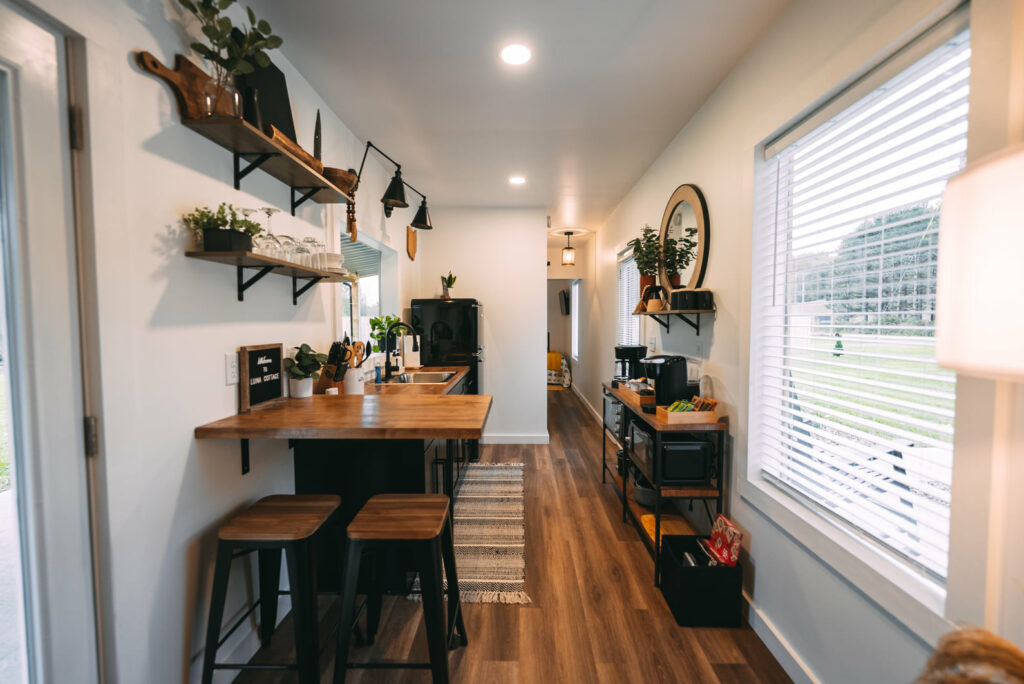 View of kitchen, dining, and coffee area