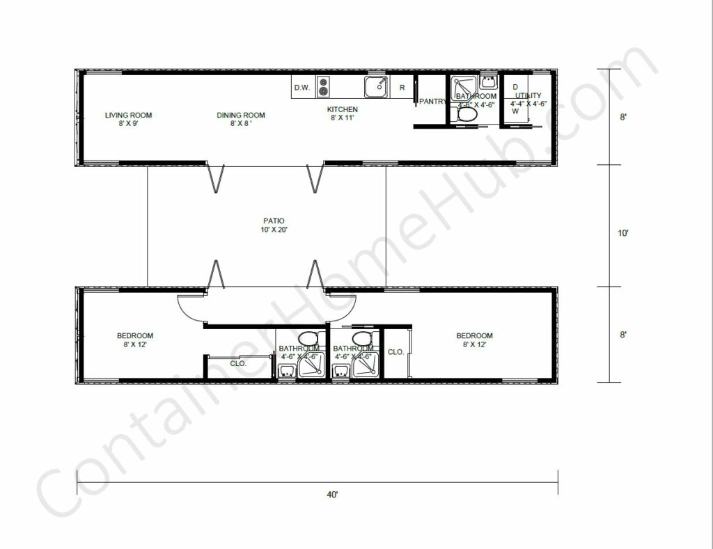 2 40-foot Shipping Container Home Floor Plans with Pictures