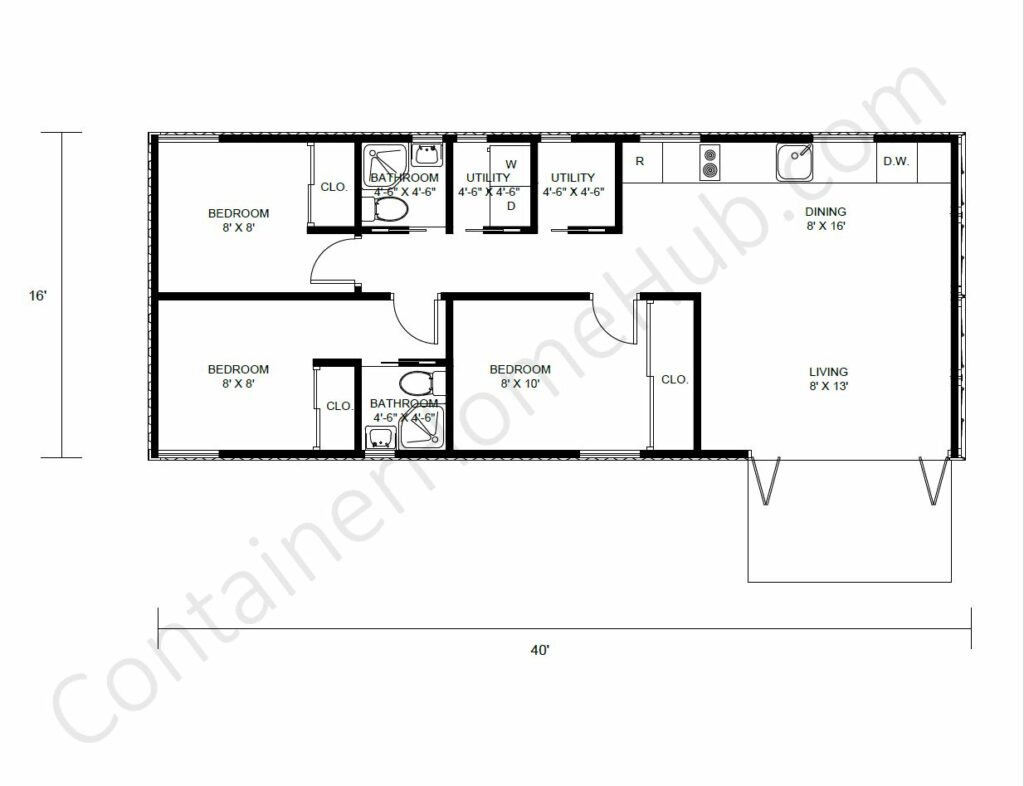 2 40-foot Shipping Container Home Floor Plans with Pictures