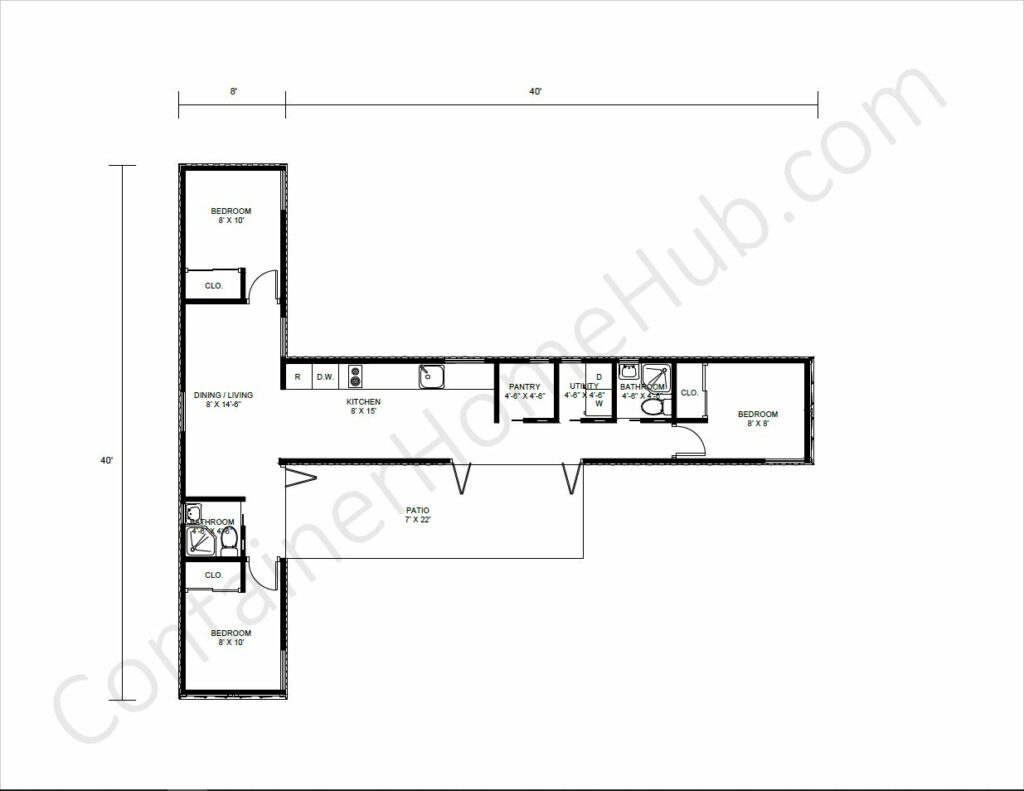 2 40-foot Shipping Container Home Floor Plans with Pictures