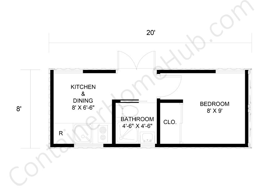 1 Bedroom Shipping Container Home Floor Plans with Pictures 2