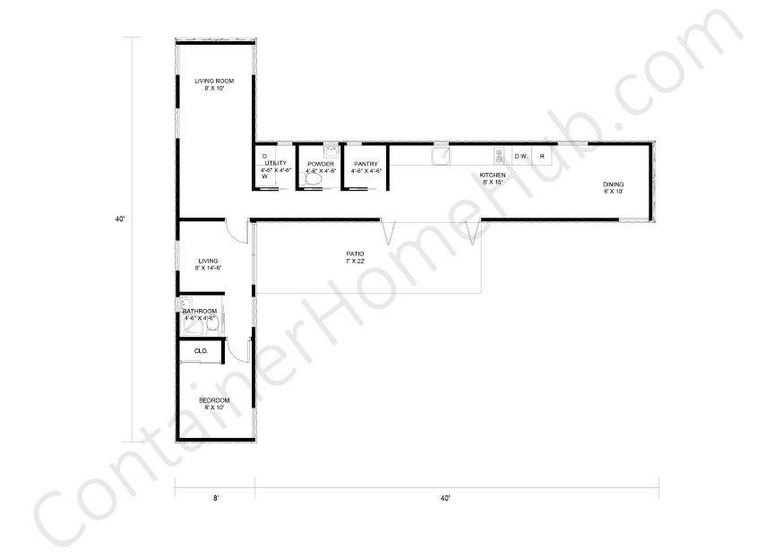 1 Bedroom Shipping Container Home Floor Plans