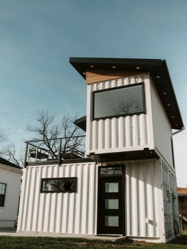 white colored 2 storied container home