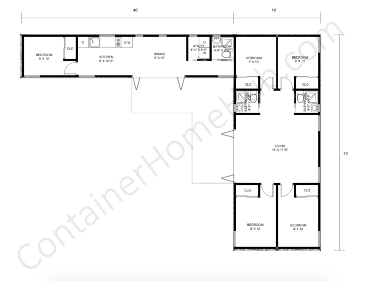 5 Bedroom Shipping Container Home Floor Plan