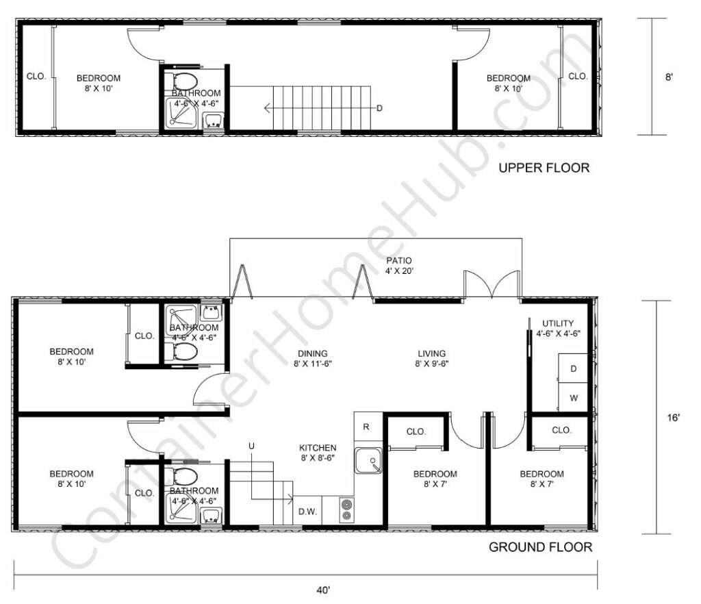 6 bedroom Shipping Container Home Floor Plan 2
