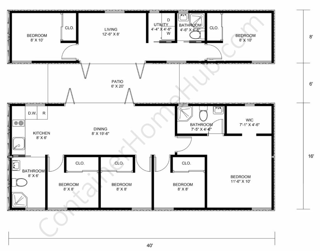 6 bedroom Shipping Container Home Floor Plan 3