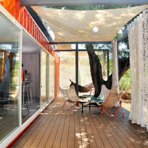 Patio area of s shipping container home