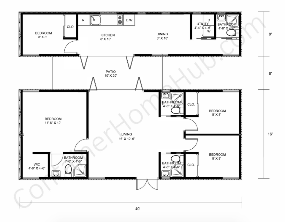 3 40 FT Shipping Container Home Plans