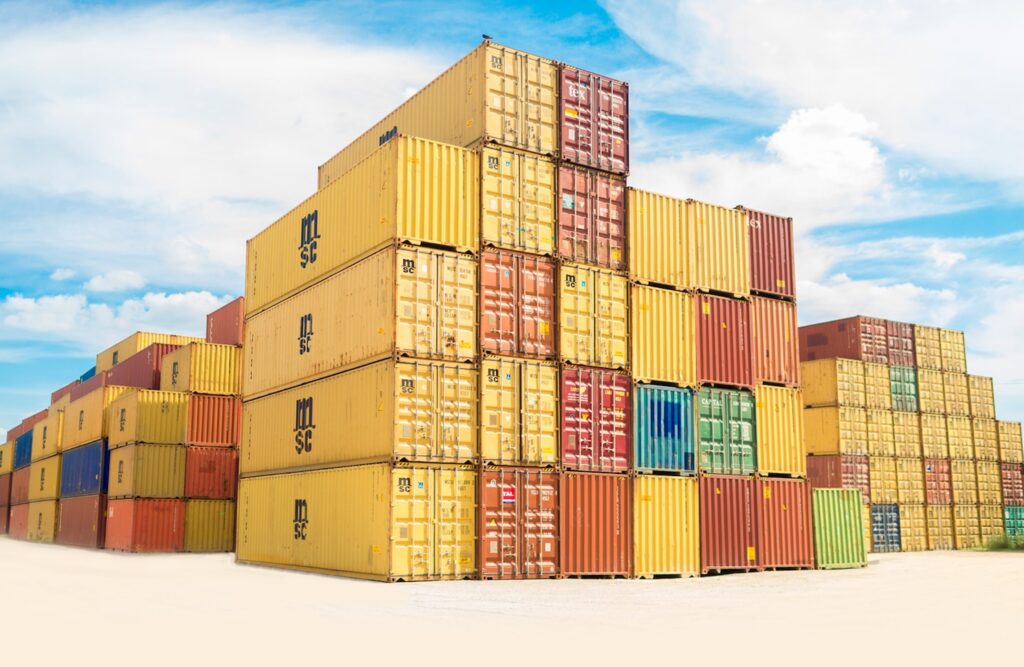 assorted-color filed intermodal containers
