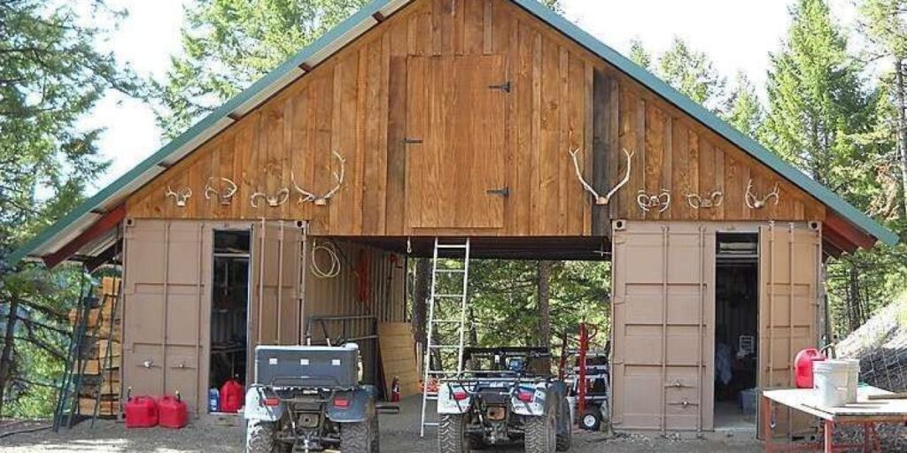 container and wooden garage