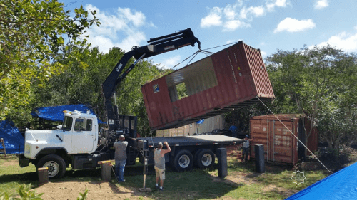 container home placement with heavy truck